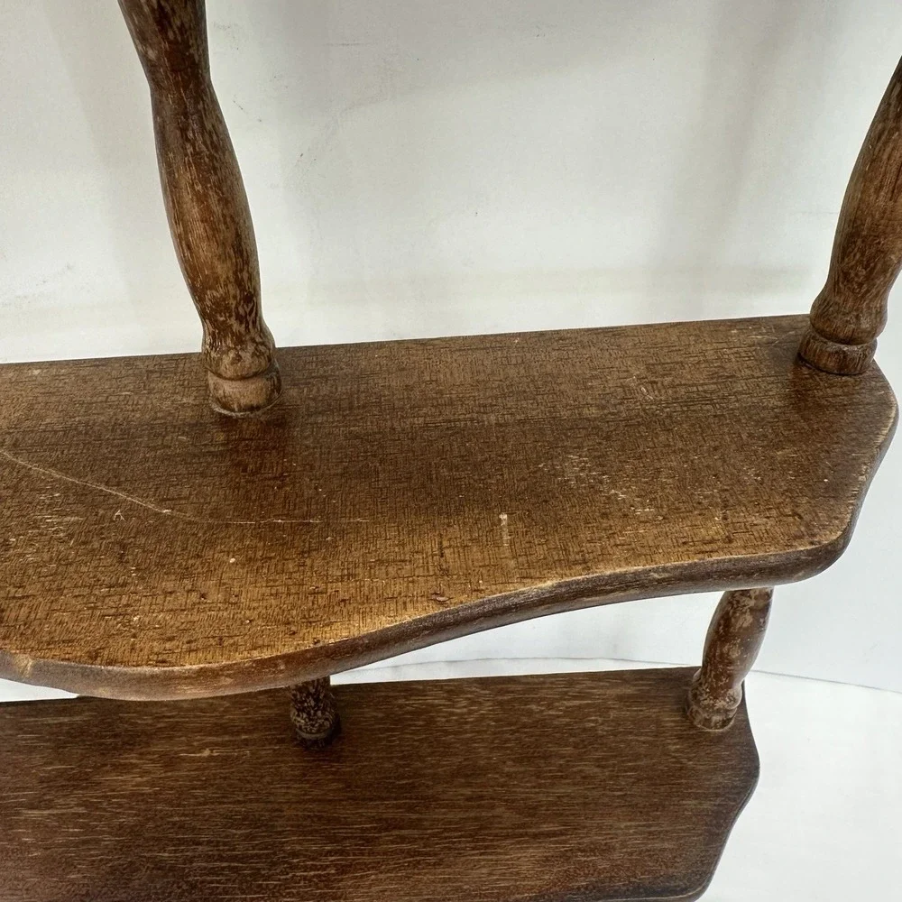 Vintage MCM French Country Spindle Shelf 3 Tier Wall Mount Wood 20